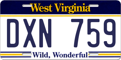WV license plate DXN759
