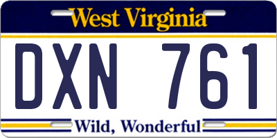 WV license plate DXN761