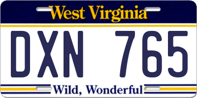 WV license plate DXN765