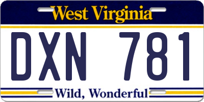 WV license plate DXN781
