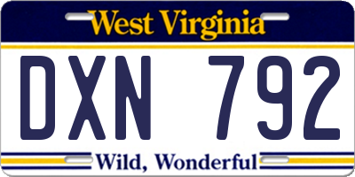 WV license plate DXN792