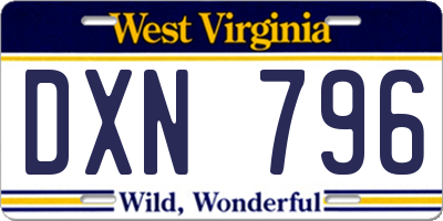 WV license plate DXN796
