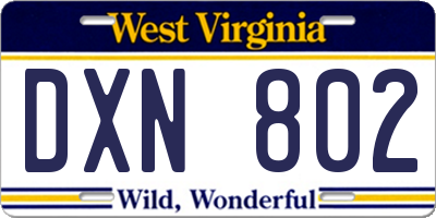 WV license plate DXN802