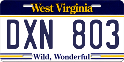 WV license plate DXN803