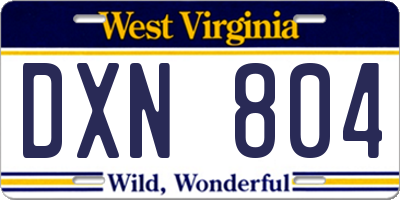 WV license plate DXN804