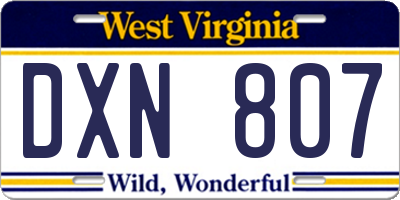 WV license plate DXN807