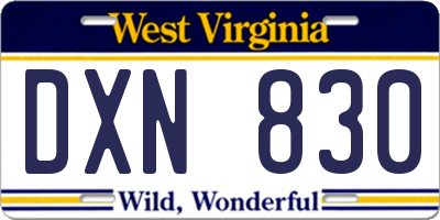 WV license plate DXN830