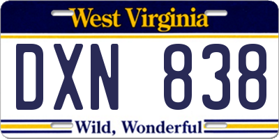 WV license plate DXN838