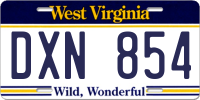 WV license plate DXN854