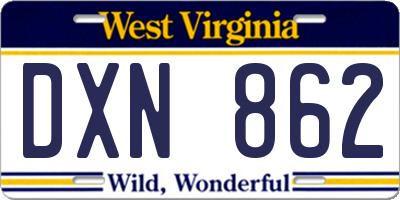 WV license plate DXN862