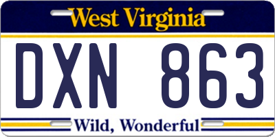 WV license plate DXN863