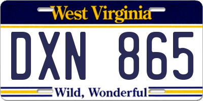 WV license plate DXN865