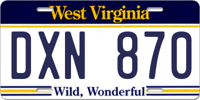 WV license plate DXN870