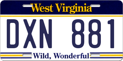 WV license plate DXN881