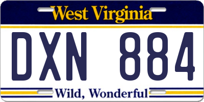 WV license plate DXN884