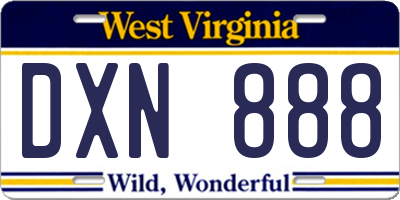 WV license plate DXN888