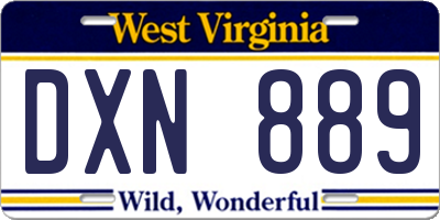 WV license plate DXN889