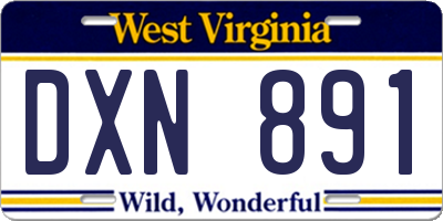WV license plate DXN891