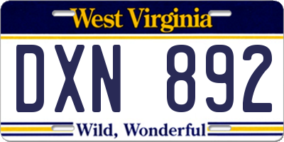 WV license plate DXN892