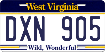 WV license plate DXN905