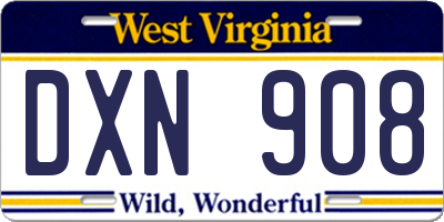 WV license plate DXN908