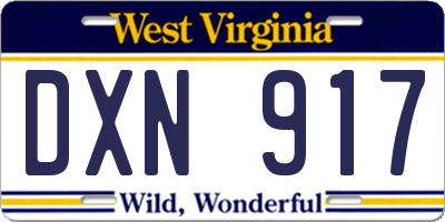 WV license plate DXN917