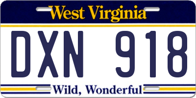 WV license plate DXN918