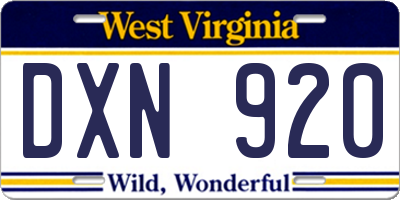 WV license plate DXN920