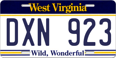 WV license plate DXN923