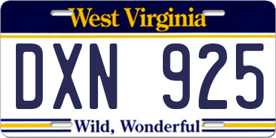 WV license plate DXN925