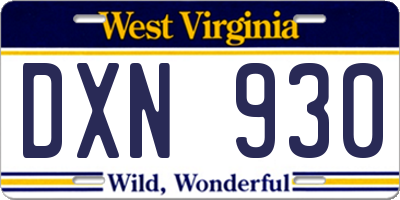 WV license plate DXN930