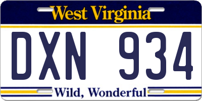 WV license plate DXN934