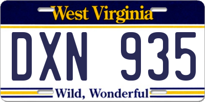 WV license plate DXN935