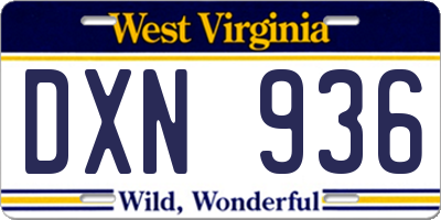 WV license plate DXN936