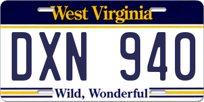 WV license plate DXN940