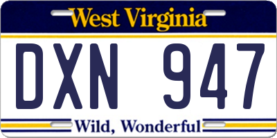 WV license plate DXN947