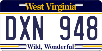 WV license plate DXN948