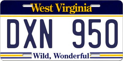 WV license plate DXN950