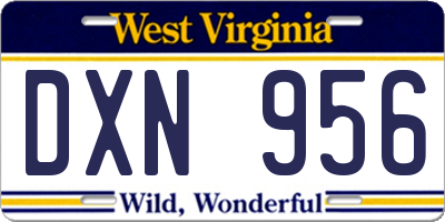 WV license plate DXN956