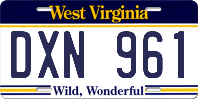 WV license plate DXN961