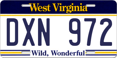 WV license plate DXN972