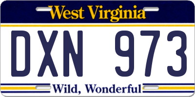 WV license plate DXN973