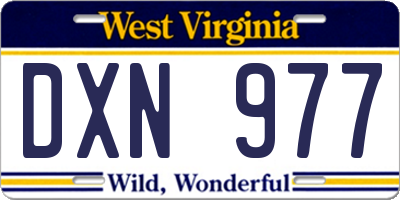WV license plate DXN977