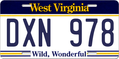 WV license plate DXN978