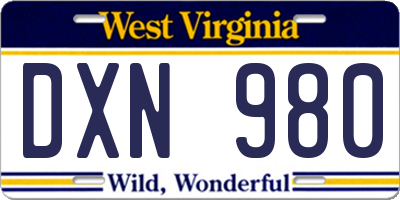 WV license plate DXN980