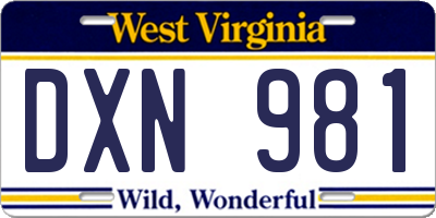 WV license plate DXN981