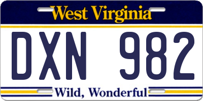 WV license plate DXN982