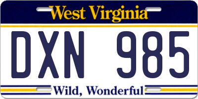 WV license plate DXN985