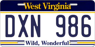 WV license plate DXN986