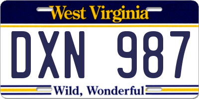 WV license plate DXN987